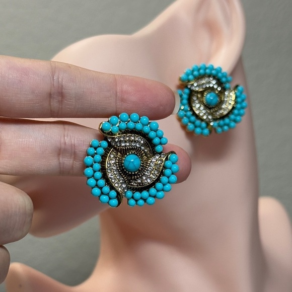 Anthropologie Jewelry - Vintage Style Turquoise and Gold Earrings